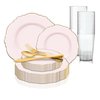 Smarty Had A Party Pink with Gold Rim Round Blossom Disposable Plastic Wedding Value Set, 720PK 4840PG-VS120